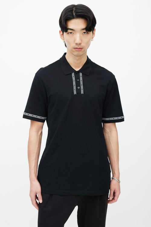 Versace Black Short Sleeves Logo Strip Polo