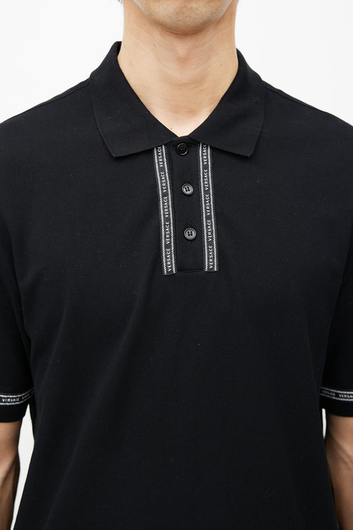 Versace Black Short Sleeves Logo Strip Polo