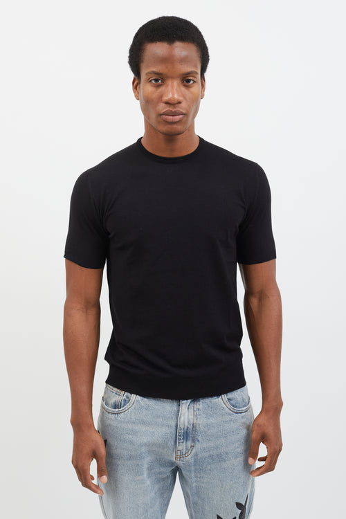 Versace Black Wool Blend Short Sleeve T-Shirt