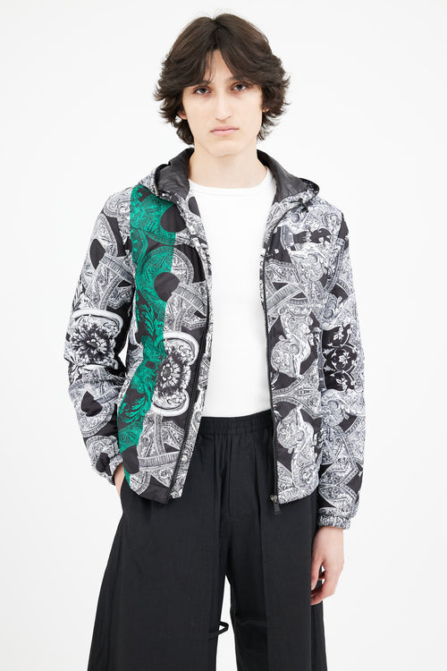 Versace Black 
White Barocco Print Packable Jacket