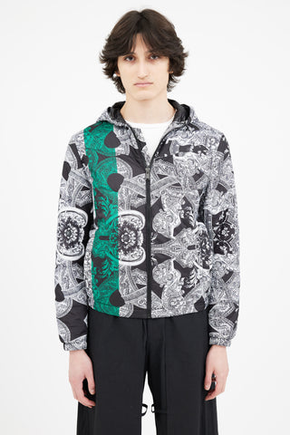 Versace Black 
White Barocco Print Packable Jacket