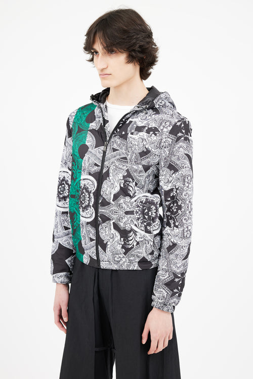 Versace Black 
White Barocco Print Packable Jacket