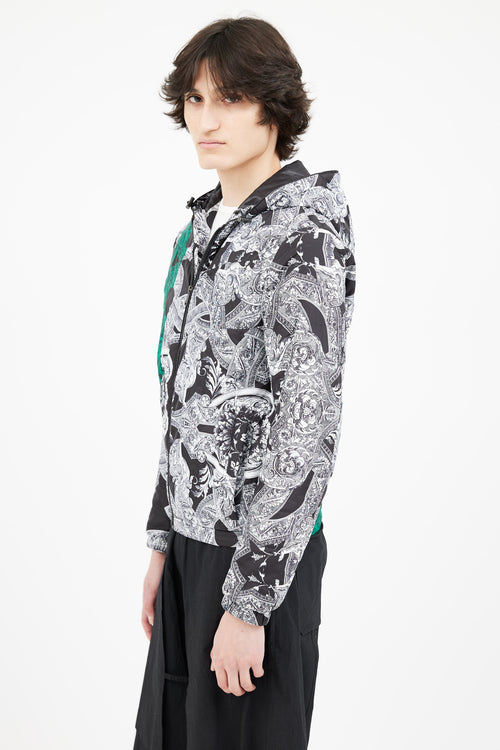 Versace Black 
White Barocco Print Packable Jacket