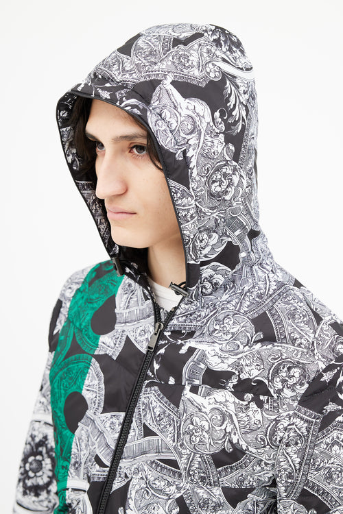 Versace Black 
White Barocco Print Packable Jacket