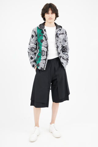 Versace Black 
White Barocco Print Packable Jacket