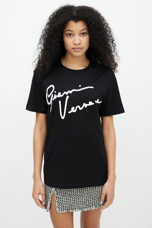 Versace Black 
White Logo Embroidered T-Shirt