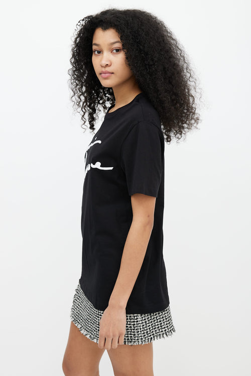 Versace Black 
White Logo Embroidered T-Shirt