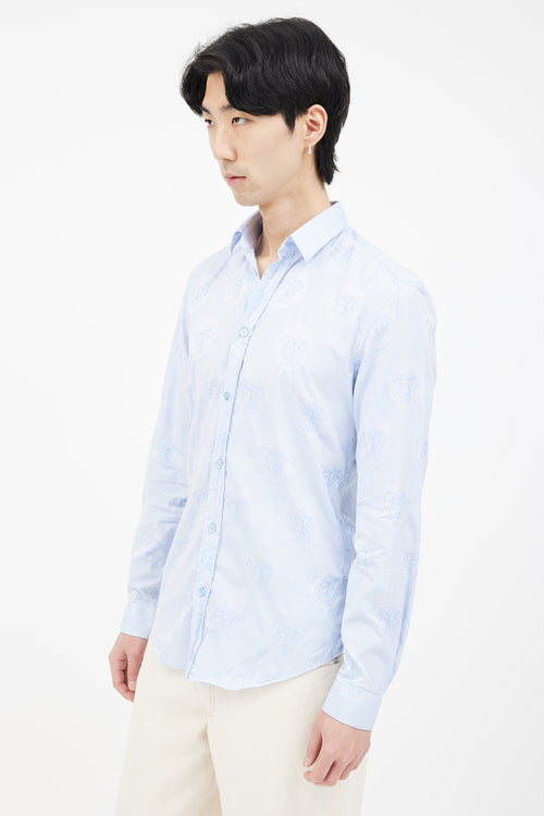 Versace Light Blue Cotton Medusa Long Sleeve Shirt