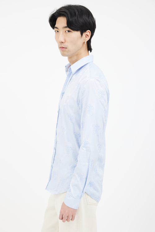 Versace Light Blue Cotton Medusa Long Sleeve Shirt