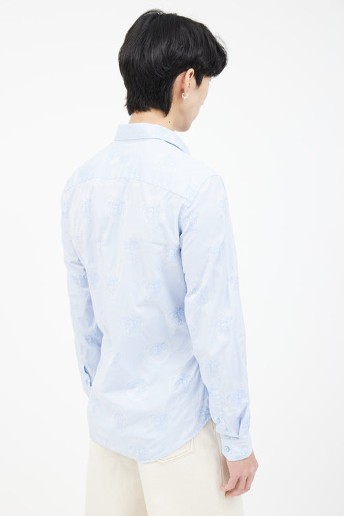 Versace Light Blue Cotton Medusa Long Sleeve Shirt