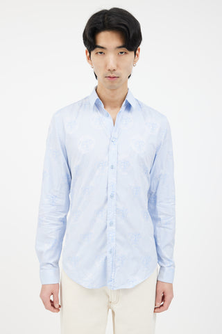 Versace Light Blue Cotton Medusa Long Sleeve Shirt