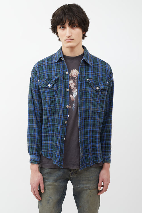 Versace Blue 
Green Plaid Waffle Shirt