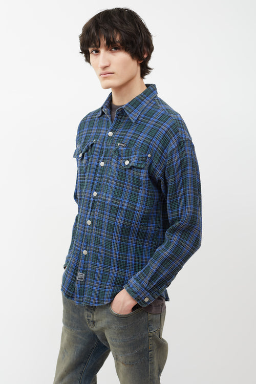 Versace Blue 
Green Plaid Waffle Shirt