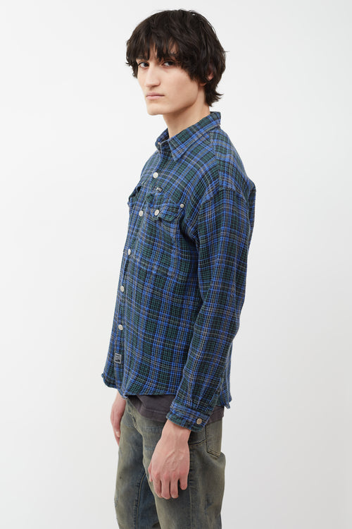 Versace Blue 
Green Plaid Waffle Shirt