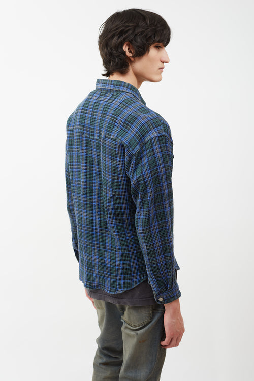 Versace Blue 
Green Plaid Waffle Shirt