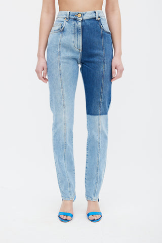 Versace Light 
Dark Blue Panelled Denim Jeans