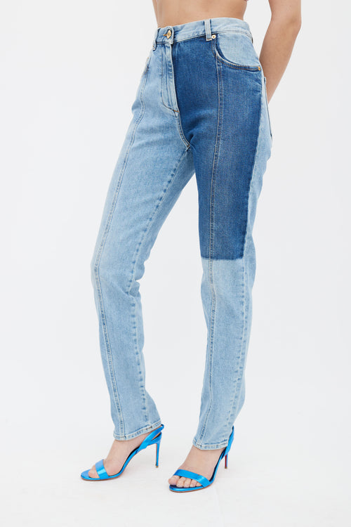 Versace Light 
Dark Blue Panelled Denim Jeans