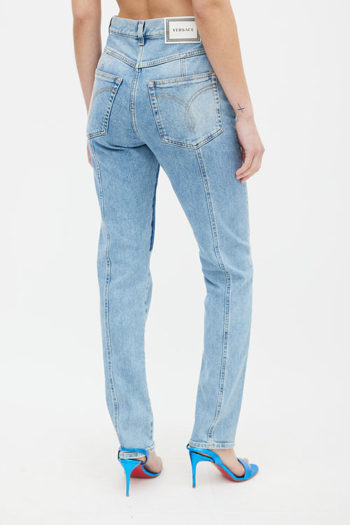 Versace Light 
Dark Blue Panelled Denim Jeans