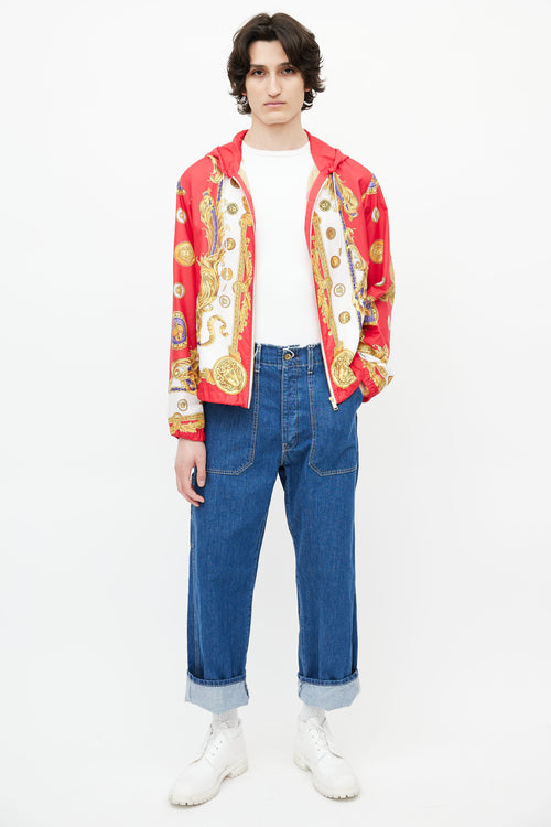 Versace Red 
Gold Nylon Abstract Print Jacket