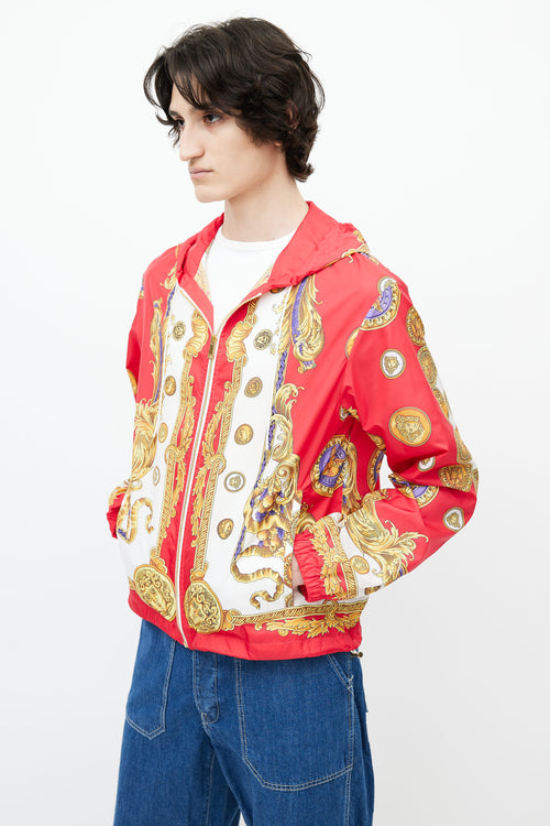 Versace Red 
Gold Nylon Abstract Print Jacket