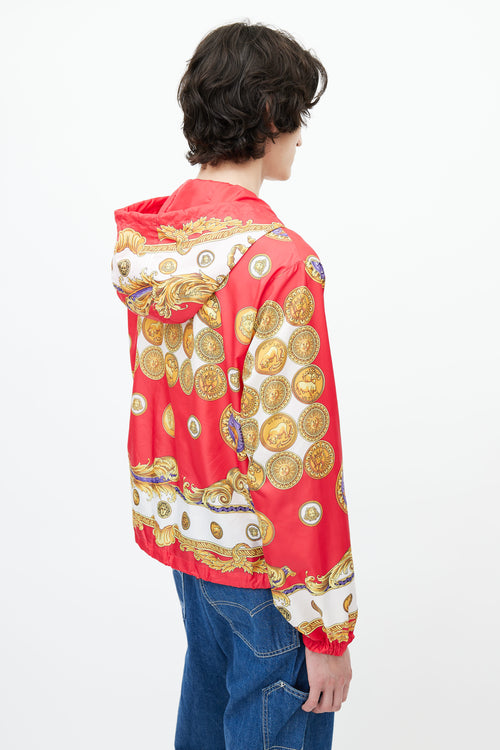 Versace Red 
Gold Nylon Abstract Print Jacket