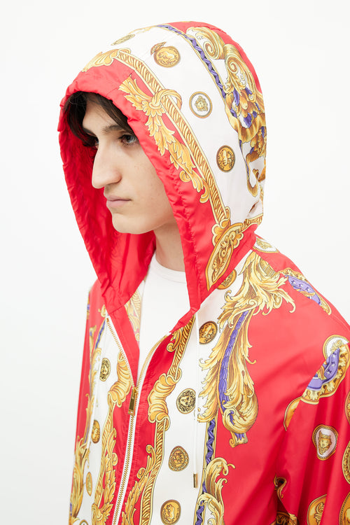 Versace Red 
Gold Nylon Abstract Print Jacket