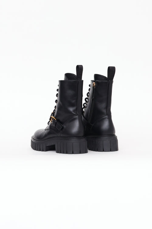 Versace Black Leather Medusa Combat Boots