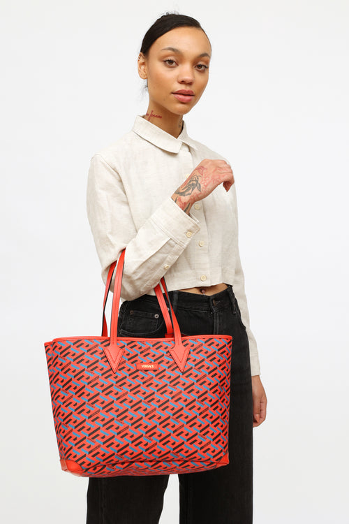 Red 
Blue La Greca Tote Handbag