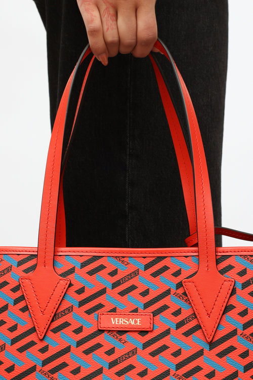 Red 
Blue La Greca Tote Handbag