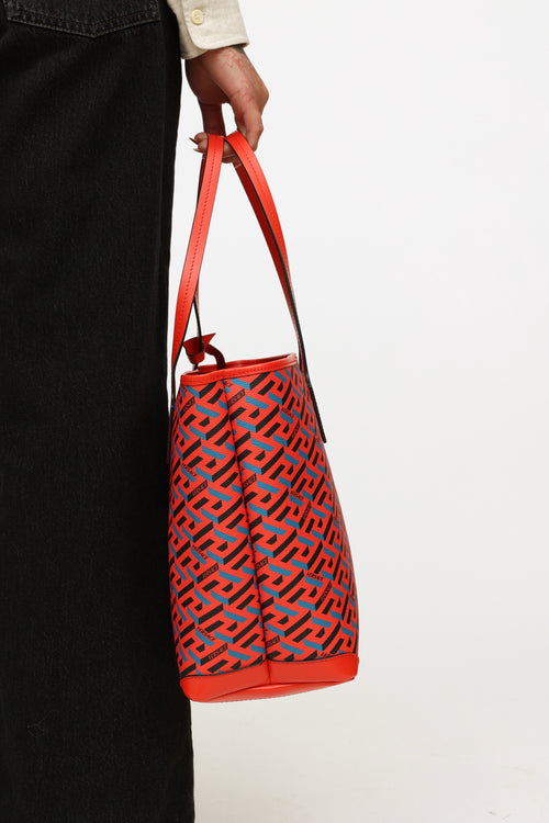 Red 
Blue La Greca Tote Handbag