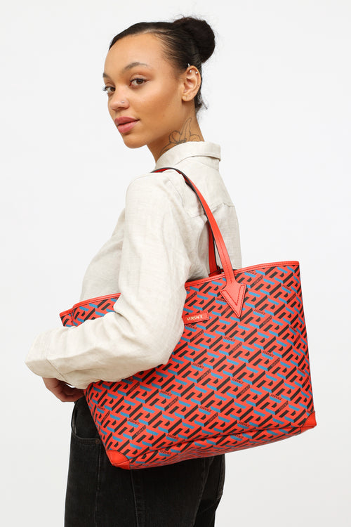 Red 
Blue La Greca Tote Handbag