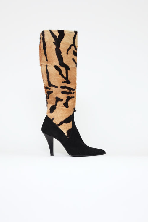 Versace Brown 
Black Suede Knee High Boot