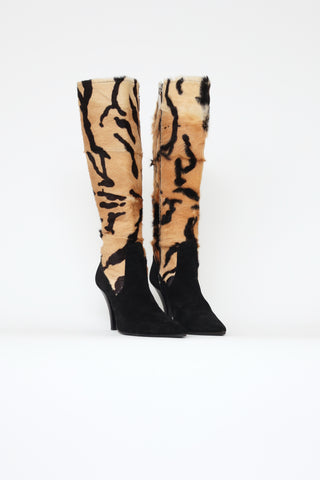 Versace Brown 
Black Suede Knee High Boot