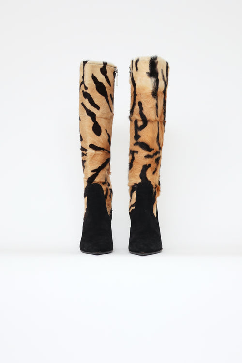 Versace Brown 
Black Suede Knee High Boot