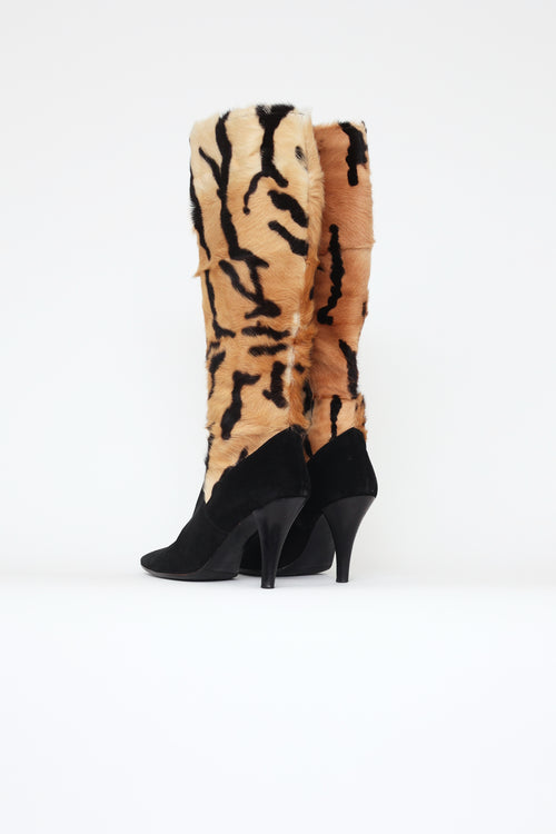 Versace Brown 
Black Suede Knee High Boot