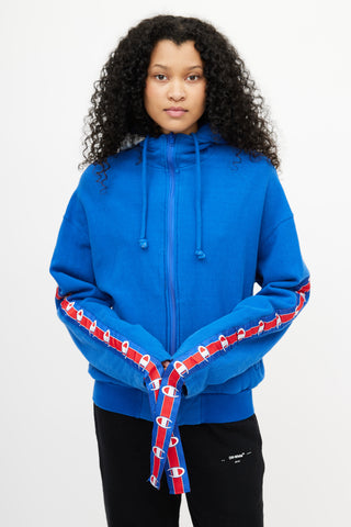 x Champion Blue Logo Zip Up Hoodie