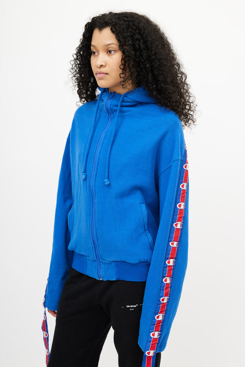 x Champion Blue Logo Zip Up Hoodie