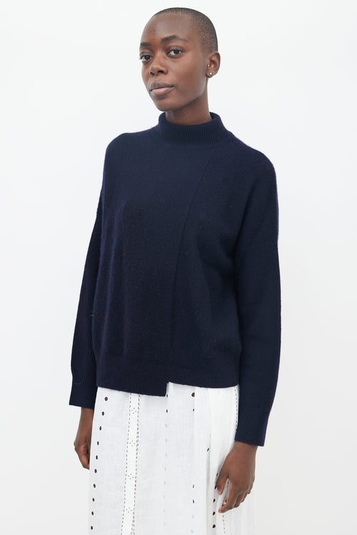 Vince Navy Asymmetrical Hem Knit Sweater