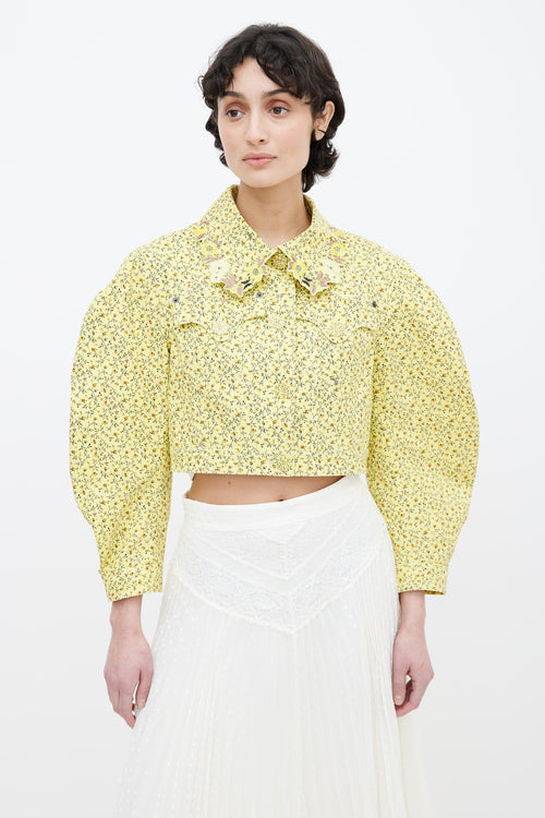 Vivetta Yellow Cotton Floral Print Cropped Jacket