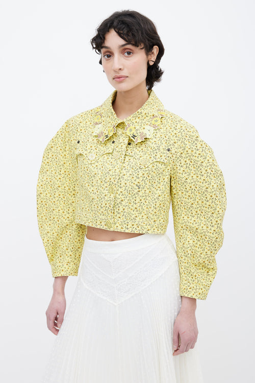 Vivetta Yellow Cotton Floral Print Cropped Jacket