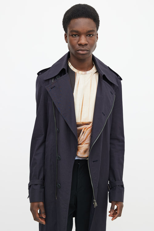 Wooyoungmi Dark Navy Cotton Waist Belt Asymmetrical Trench Coat