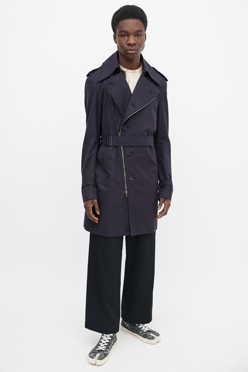 Wooyoungmi Dark Navy Cotton Waist Belt Asymmetrical Trench Coat