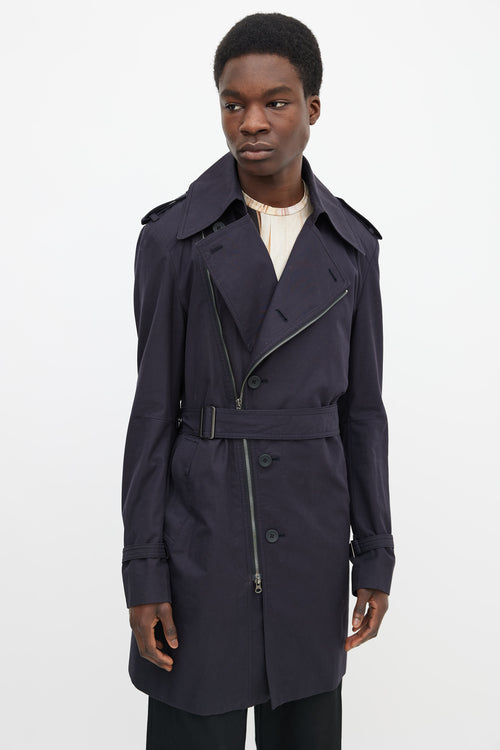 Wooyoungmi Dark Navy Cotton Waist Belt Asymmetrical Trench Coat