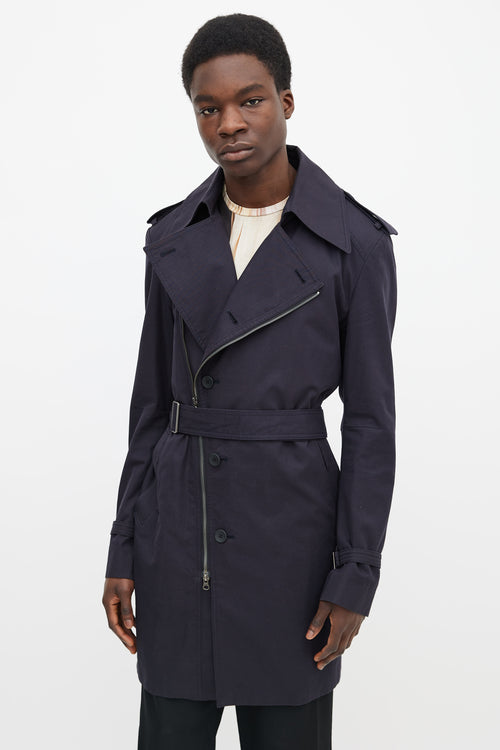 Wooyoungmi Dark Navy Cotton Waist Belt Asymmetrical Trench Coat