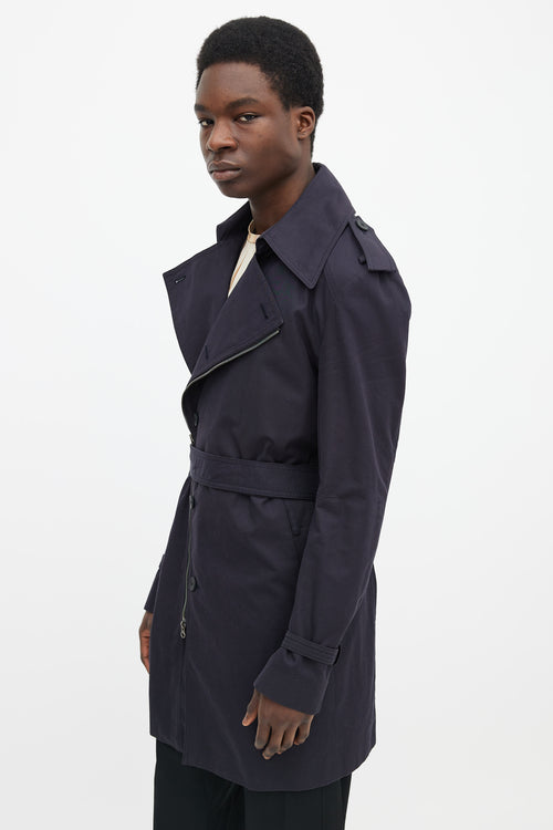 Wooyoungmi Dark Navy Cotton Waist Belt Asymmetrical Trench Coat