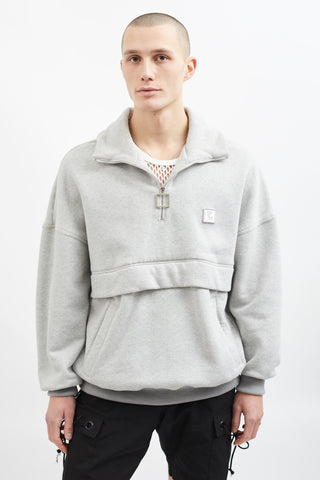 Wooyoungmi Grey Cotton Quarter Zip Mock Neck Sweater