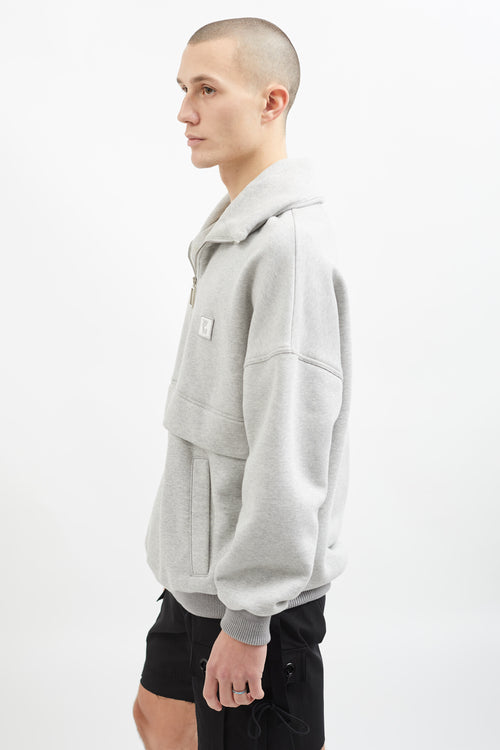 Wooyoungmi Grey Cotton Quarter Zip Mock Neck Sweater