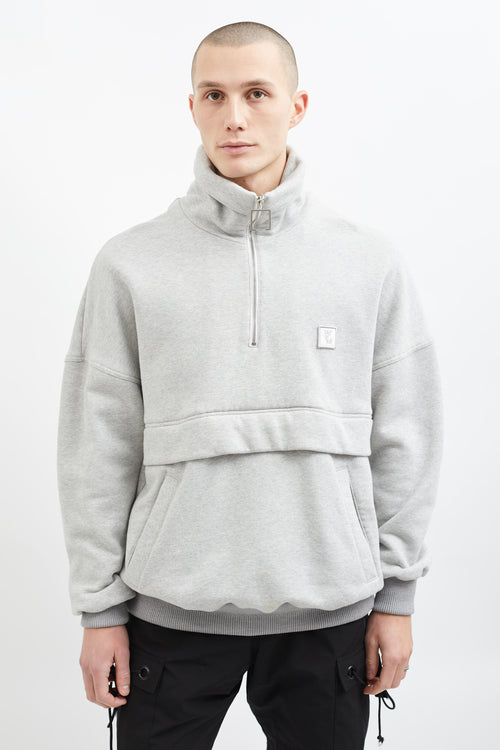 Wooyoungmi Grey Cotton Quarter Zip Mock Neck Sweater