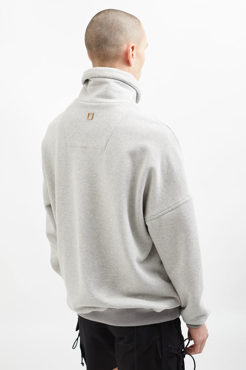 Wooyoungmi Grey Cotton Quarter Zip Mock Neck Sweater