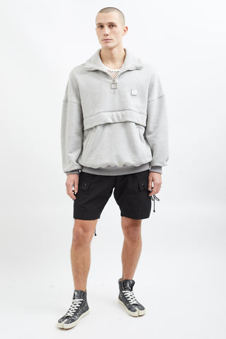 Wooyoungmi Grey Cotton Quarter Zip Mock Neck Sweater